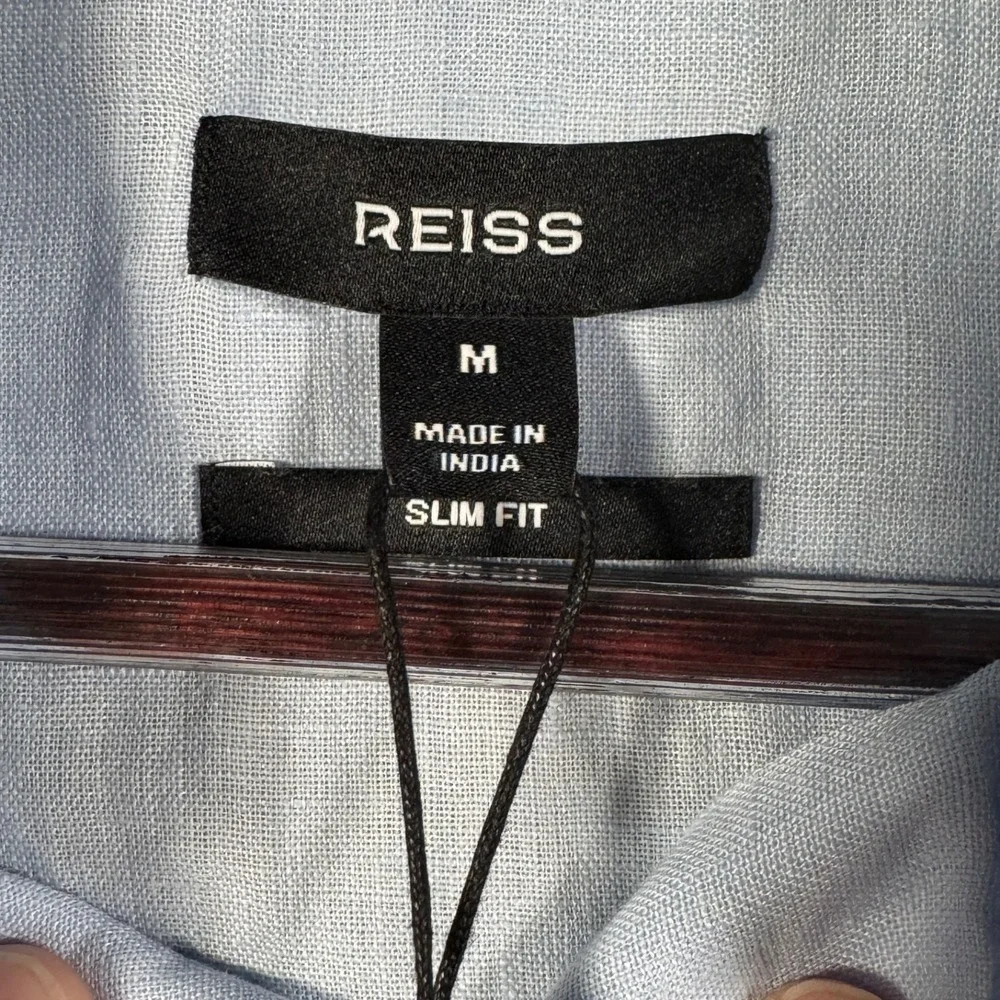 Reiss Light Blue Short Sleeve Linen Button-Down Shirt
